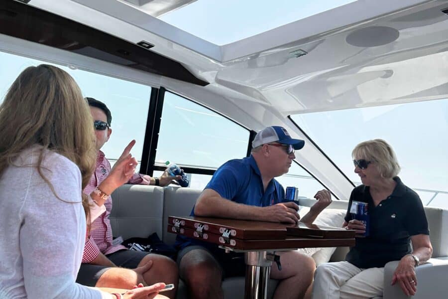 Ohio legislators and business leaders at the Ohio Chamber of Commerce biennial policy conference Lake Erie boating event in Sandusky Ohio August 2023